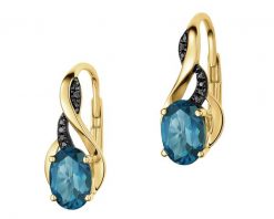 Kolczyki z żółtego złota z czarnymi diamentami i topazami London Blue - próba 585. Czarne kolczyki Apart, z diamentem, złote. Za 2,590.00 zł.