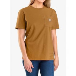 Koszulka bawełniana damska Carhartt Workwear Pocket S/S T-Shirt. Brązowe koszulki sportowe Carhartt, bez wzorów, z bawełny, bez ramiączek. Za 92.99 zł.