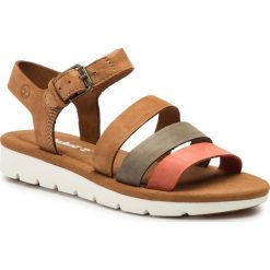 Sandały TIMBERLAND - Lottie Lou 3-Band Sandal TB0A1UVKF13 Rust Nubuck Multi. Brązowe sandały Timberland, bez wzorów, z materiału, bez obcasa, bez zapięcia. W wyprzedaży za 279.00 zł.