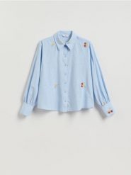 Koszula z haftowanym wzorem - jasnoniebieski. Niebieskie koszule Reserved, l, bez wzorów, z bawełny, bez kołnierzyka, bez ramiączek. Za 149.99 zł.