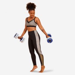 Dół stroju legginsy do gimnastyki w wodzie/aquabike damskie Nabaiji Monica Lia. Czarne legginsy DECATHLON, l, bez wzorów, z materiału, długie. Za 69.99 zł.