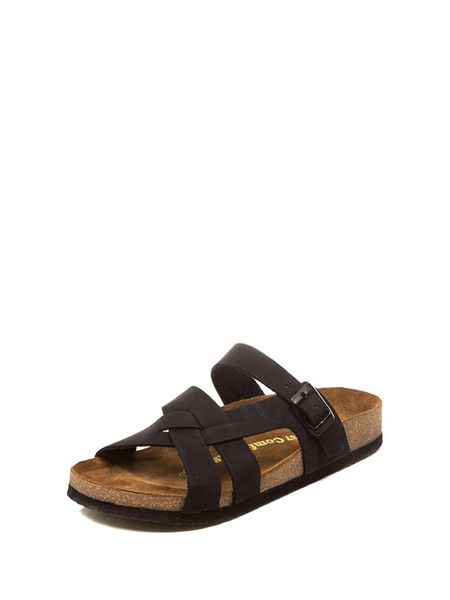 Comfortfusse Skórzane klapki w kolorze czarnym rozmiar: 35. Czarne klapki Comfortfüße, bez wzorów, z otwartym noskiem, bez obcasa. Za 147.56 zł.