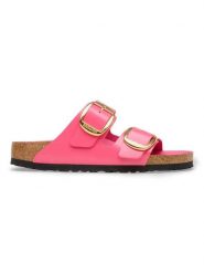 Birkenstock Skórzane klapki "Arizona Big Buckle" w kolorze różowym rozmiar: 37. Różowe klapki Birkenstock, bez wzorów, z otwartym noskiem, bez obcasa. Za 573.45 zł.