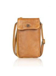 Bellicci Skórzana torebka "Cherie" w kolorze musztardowym na telefon - 11 x 19 x 3 cm rozmiar: onesize. Brązowe torby na ramię Bellicci, bez wzorów, z materiału, przez ramię, bez dodatków. Za 113.99 zł.