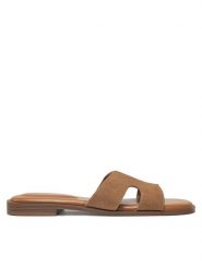 DeeZee Klapki DZ-S8A Brązowy. Brązowe klapki DeeZee, bez wzorów, ze skóry, bez obcasa. Za 139.99 zł.