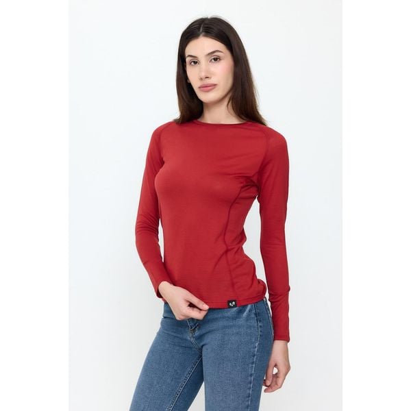 Kona - Cienka Koszula z Długim Rękawem (100% Wełny Merino). Czerwone koszule WOOLONA, bez wzorów, z wełny, sportowe, bez kołnierzyka, bez ramiączek. W wyprzedaży za 288.00 zł.