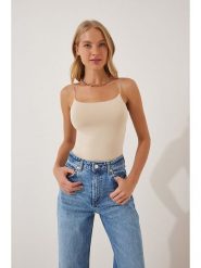 Happiness Istanbul Top w kolorze beżowym rozmiar: 36. Brązowe topy Happiness Istanbul, bez wzorów, bez kołnierzyka, bez ramiączek. Za 43.99 zł.