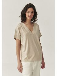 TATUUM Bluzka "Celia" w kolorze beżowym rozmiar: XL. Brązowe bluzki Tatuum, xl, bez wzorów, bez kołnierzyka, bez ramiączek. Za 127.35 zł.