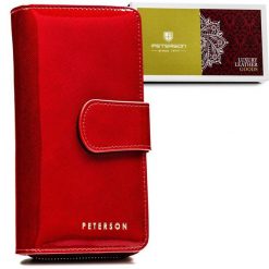 Portfel skórzany Peterson PTN 76116-SAF czerwony. Czerwone portfele Peterson, bez wzorów, ze skóry. Za 159.99 zł.