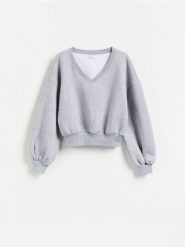 Bluza z bawełną - jasnoszary. Szare bluzy Reserved, l, bez wzorów, z bawełny, bez kaptura. Za 109.99 zł.