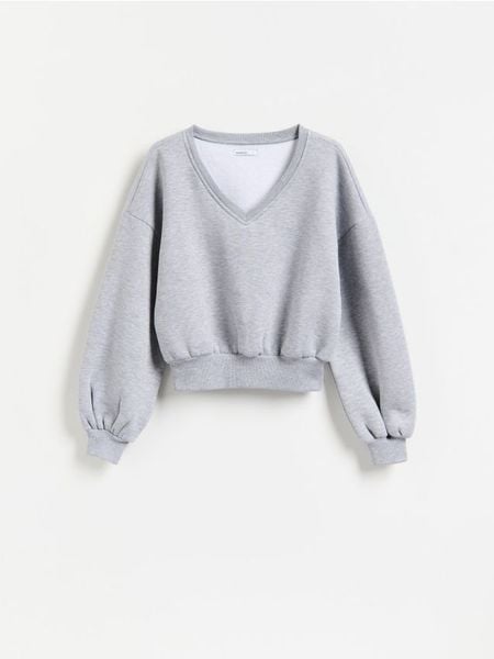 Bluza z bawełną - jasnoszary. Szare bluzy Reserved, l, bez wzorów, z bawełny, bez kaptura. Za 109.99 zł.