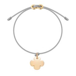 Bransoletka z pozłacaną okrągłą koniczyną i zapięciem Infinity na cienkim jasnoszarym sznurku. Żółte bransoletki Lilou, pozłacane. Za 228.00 zł.