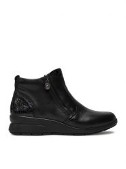 Rieker Botki L4861-00 Czarny. Czarne botki Rieker, bez wzorów, ze skóry, bez obcasa, na koturnie, bez zapięcia. Za 389.99 zł.