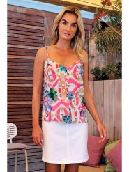 Bleu d'Azur Top "Hawaii" w kolorze różowym rozmiar: 50. Różowe topy Bleu d'Azur, w ażurowe wzory, z wiskozy, bez kołnierzyka, bez ramiączek. Za 65.85 zł.