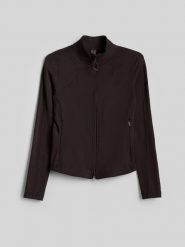 4F Bluza treningowa slim bez kaptura damska - brązowa XS. Brązowe bluzy 4f, xs, bez wzorów, bez kaptura. Za 199.99 zł.
