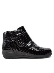 Caprice Botki 9-26457-41 Czarny. Czarne botki Caprice, bez wzorów, z lakierowanej skóry, bez obcasa, na płaskiej podeszwie, bez zapięcia. Za 499.99 zł.
