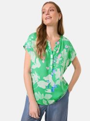 Gerry Weber Bluzka w kolorze zielono-kremowo-jasnoróżowym rozmiar: 40. Brązowe bluzki Gerry Weber, s, bez wzorów, z wiskozy, klasyczne, bez kołnierzyka, bez ramiączek. Za 105.63 zł.