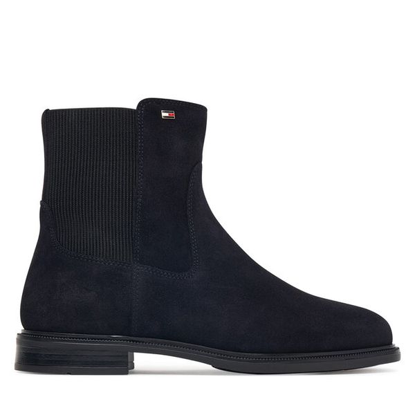 Sztyblety Tommy Hilfiger. Niebieskie botki TOMMY HILFIGER, bez wzorów, bez obcasa, na płaskiej podeszwie, bez zapięcia. Za 649.99 zł.
