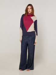 Rodier Golf w kolorze granatowo-beżowo-czerwonym rozmiar: S. Brązowe golfy Rodier, s, bez wzorów, bez ramiączek. Za 274.99 zł.