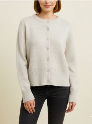 Kardigan z guzikami z domieszką wełny - beżowy. Brązowe kardigany Sinsay, l, bez wzorów, z wełny. Za 49.99 zł.