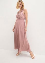 Długa sukienka z aplikacją z cekinów. Czerwone sukienki bonprix, z aplikacjami, eleganckie, bez kołnierzyka, bez ramiączek, maxi. Za 339.99 zł.