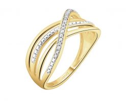 Pierścionek z żółtego złota z diamentami - 0,05 ct - próba 585. Żółte pierścionki Apart, z diamentem, złote. Za 2,859.00 zł.