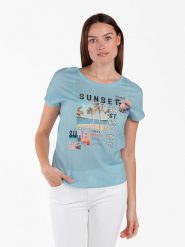 KEY LARGO Koszulka "Sunset" w kolorze błękitnym rozmiar: L. Niebieskie bluzki KEY LARGO, l, bez wzorów, bez kołnierzyka, bez ramiączek. Za 92.21 zł.