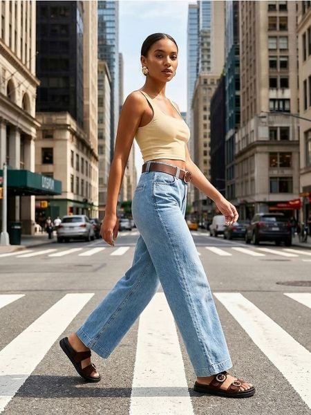 Jeansy wide leg z paskiem - niebieski. Niebieskie jeansy Sinsay, l, bez wzorów. Za 69.99 zł.