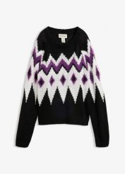 Sweter z grubej dzianiny we wzór Fair Isle. Białe swetry bonprix, bez wzorów, z dzianiny, bez ramiączek. Za 129.99 zł.