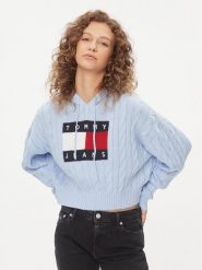 Tommy Jeans Sweter Center Flag DW0DW16528 Błękitny Regular Fit. Niebieskie swetry Tommy Jeans, xl, bez wzorów, z jeansu, bez ramiączek. Za 459.99 zł.