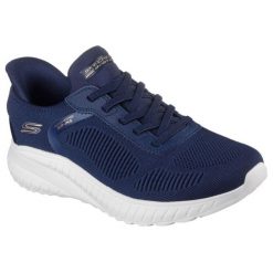 Damskie BOBS SQUAD CHAOS CURRENT MUSE Slip-On Granatowy. Niebieskie obuwie sportowe Skechers, z materiału, bez zapięcia. Za 329.99 zł.