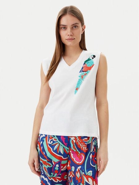 Lola Casademunt by Maite Bluzka MS2515023 Biały Regular Fit. Białe bluzki Lola Casademunt by Maite, s, bez wzorów, z bawełny, bez kołnierzyka, bez ramiączek. Za 199.99 zł.