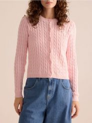 Kardigan z haftem - pastelowy róż. Czerwone kardigany Reserved, l, bez wzorów, z bawełny. Za 129.99 zł.