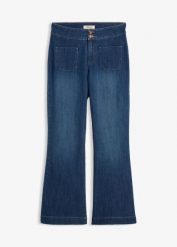 Jeansy dzwony ze średnim stanem. Niebieskie jeansy bonprix, bez wzorów. Za 149.99 zł.