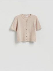 Wełniany kardigan - beżowy. Brązowe kardigany Reserved, l, bez wzorów, z dzianiny. Za 149.99 zł.