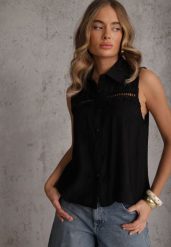 Czarna Boho Koszula z Wiskozy Bez Rękawów Zdobiona Haftem Melirianne. Czarne koszule Renee, m, z aplikacjami, z jeansu, boho, bez kołnierzyka, bez ramiączek. Za 79.99 zł.