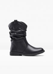 Kozaki. Czarne kozaki bonprix, bez obcasa, bez zapięcia. Za 147.99 zł.