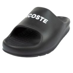 Klapki Damskie Serve. Czarne klapki Lacoste, bez wzorów, bez obcasa. Za 314.99 zł.