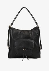 Czarna Torebka Shopper z Regulowanymi Rączkami i Dodatkową Kieszenią z Przodu Erirae. Czarne shopper Born2be, bez wzorów, z jeansu, bez dodatków. Za 99.99 zł.