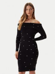 Guess Sukienka dzianinowa W5BK64 Z2YJ2 Czarny Slim Fit. Czarne sukienki Guess, l, z aplikacjami, z dzianiny, bez kołnierzyka, bez ramiączek. Za 699.99 zł.