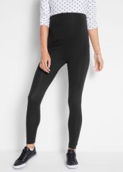 Legginsy ciążowe (2 pary) z bawełny organicznej. Czarne legginsy bonprix, bez wzorów, z bawełny. Za 124.99 zł.