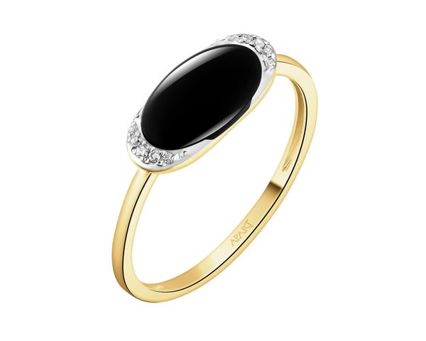 Pierścionek z żółtego złota z diamentami i onyksem - próba 585. Żółte pierścionki Apart, z diamentem, złote. Za 1,990.00 zł.