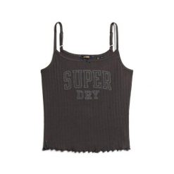 Kobiece top z koronki z wzorem Superdry Athletic. Czarne koszulki sportowe Superdry, bez wzorów, z koronki, bez ramiączek. Za 131.05 zł.