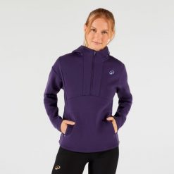 Bluza tenisowa damska z kapturem, na suwak. Fioletowe bluzy KUIKMA, xs, bez wzorów, z elastanu, z kapturem. Za 129.99 zł.