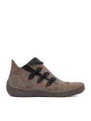 Rieker Botki CEO-72581-42 Szary. Szare botki Rieker, bez wzorów, ze skóry, bez obcasa, na płaskiej podeszwie, bez zapięcia. Za 349.99 zł.