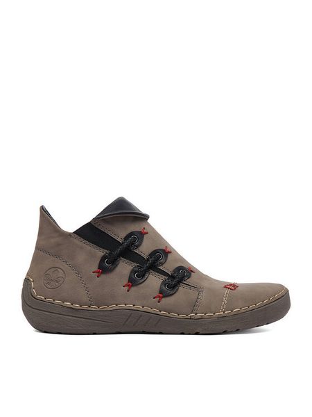 Rieker Botki CEO-72581-42 Szary. Szare botki Rieker, bez wzorów, ze skóry, bez obcasa, na płaskiej podeszwie, bez zapięcia. Za 349.99 zł.