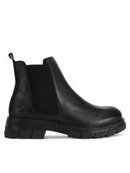 Rieker Botki Z9150-00 Czarny. Czarne botki Rieker, bez wzorów, ze skóry, bez obcasa, na płaskiej podeszwie, bez zapięcia. Za 335.00 zł.