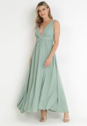 Miętowa Rozkloszowana Sukienka na Ramiączkach Seraphineme. Zielone sukienki Born2be, l, bez wzorów, eleganckie, bez kołnierzyka, bez ramiączek, maxi, rozkloszowane. Za 89.99 zł.