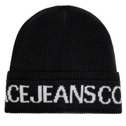 Czapka Versace Jeans Couture. Czarne czapki Versace Jeans Couture, bez wzorów, z jeansu. Za 489.99 zł.