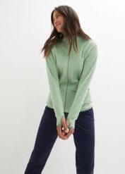 Bluza rozpinana z polaru, z kieszeniami z zamkiem. Zielone bluzy bonprix, bez wzorów, z polaru, bez kaptura. Za 124.99 zł.